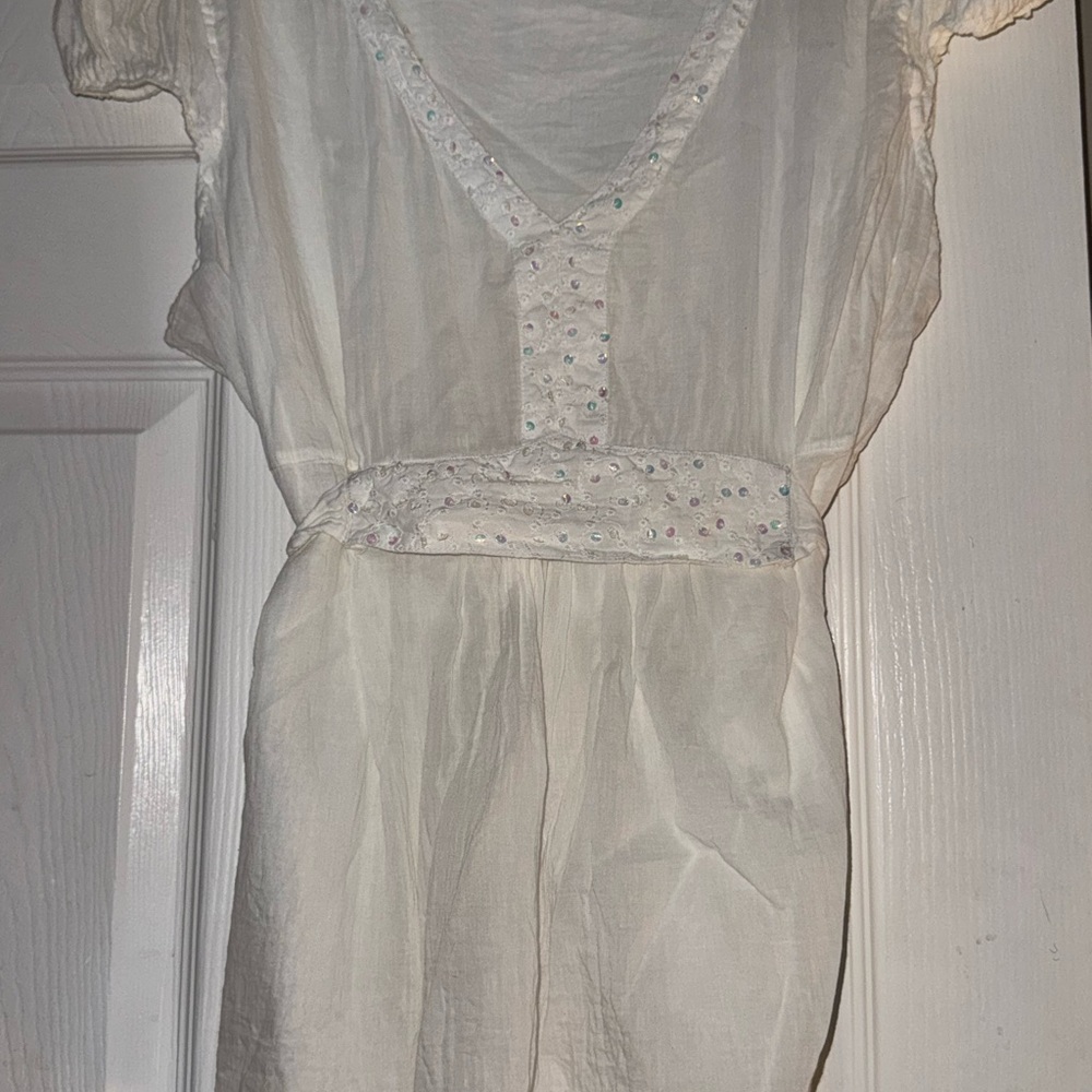 $5 Friday Original Retro Brand Cream Blouse with Embroidered Accents